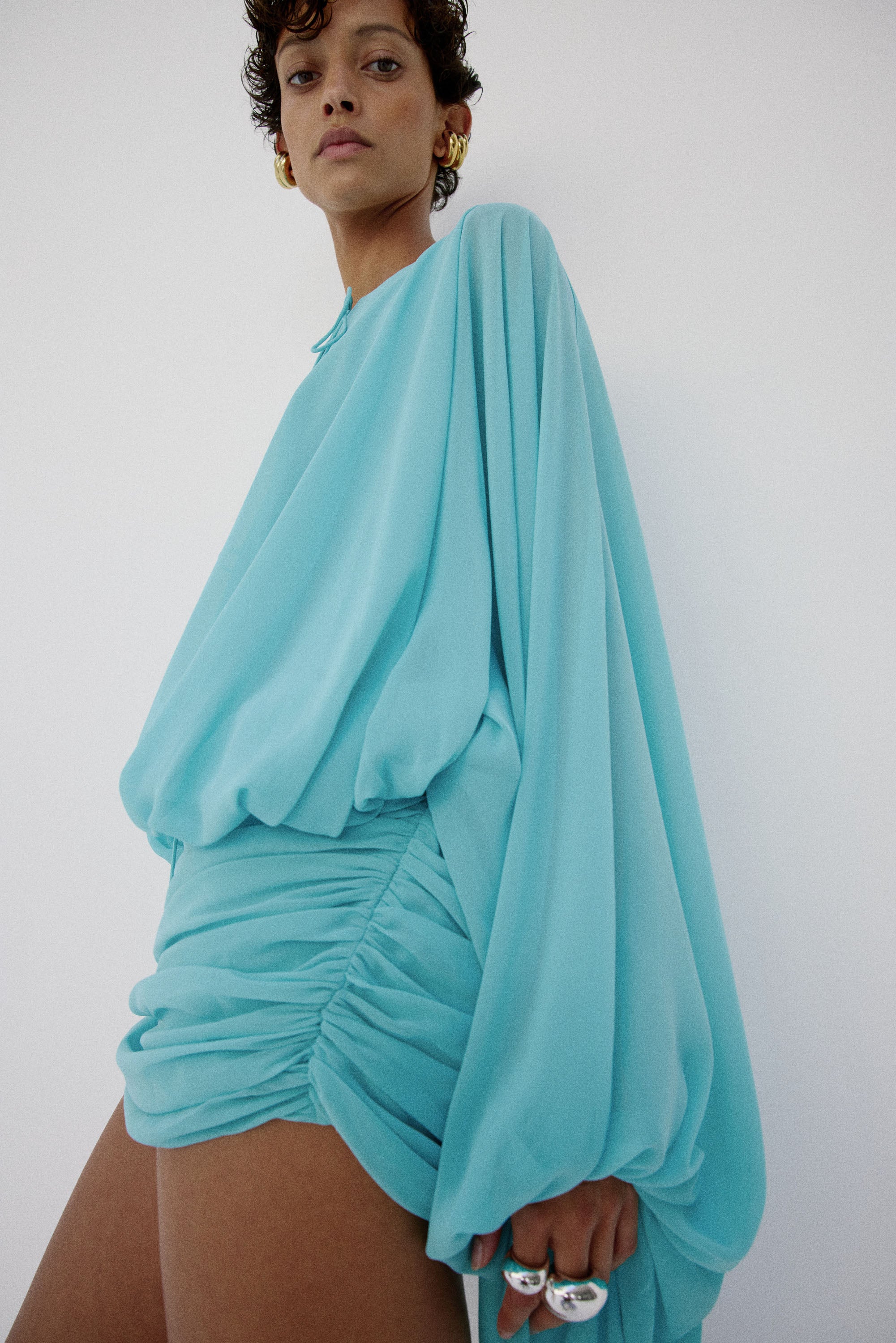 EULALIA DRESS IN AQUA BLUE CHIFFON