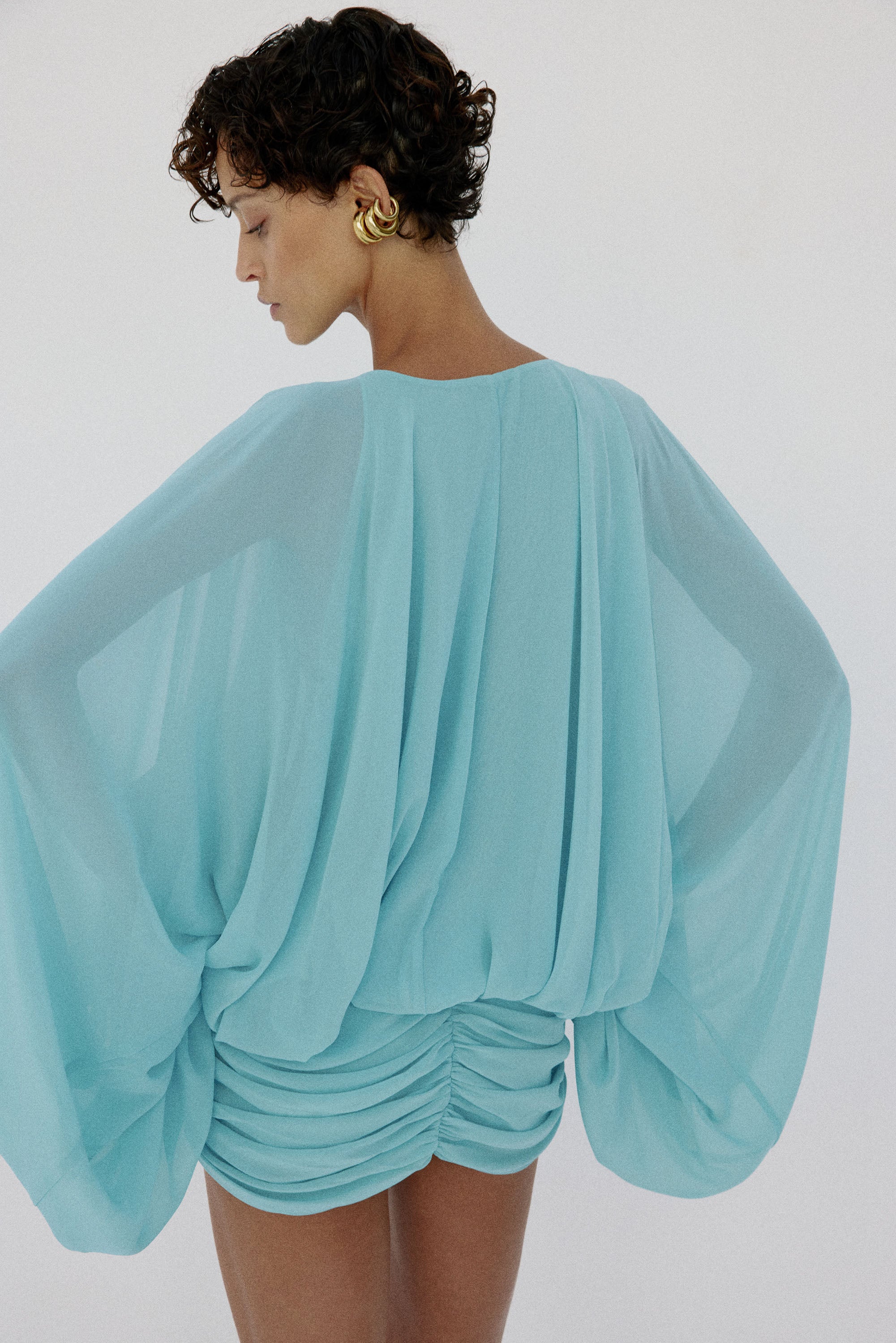 EULALIA DRESS IN AQUA BLUE CHIFFON