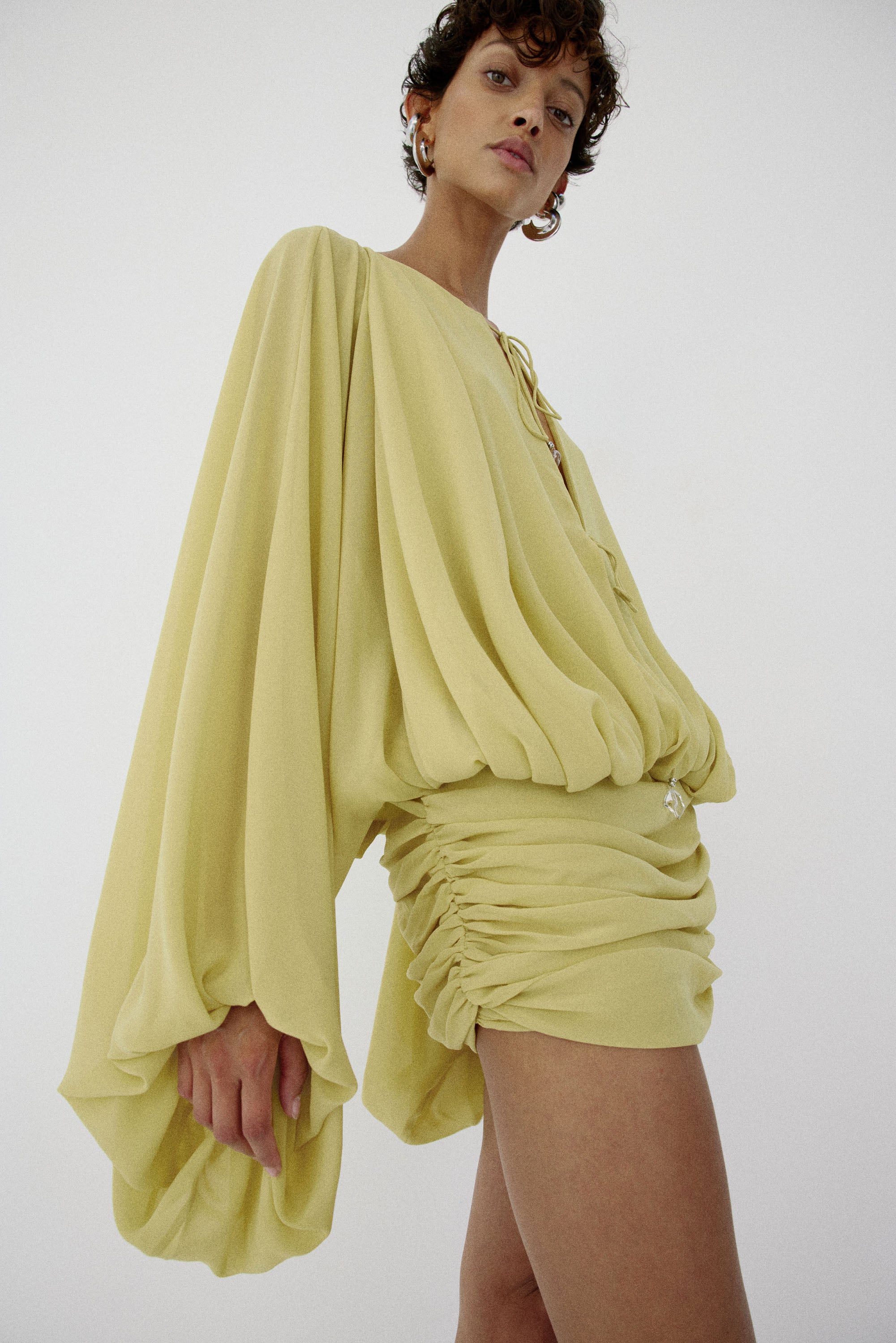 EULALIA DRESS IN PEAR CHIFFON