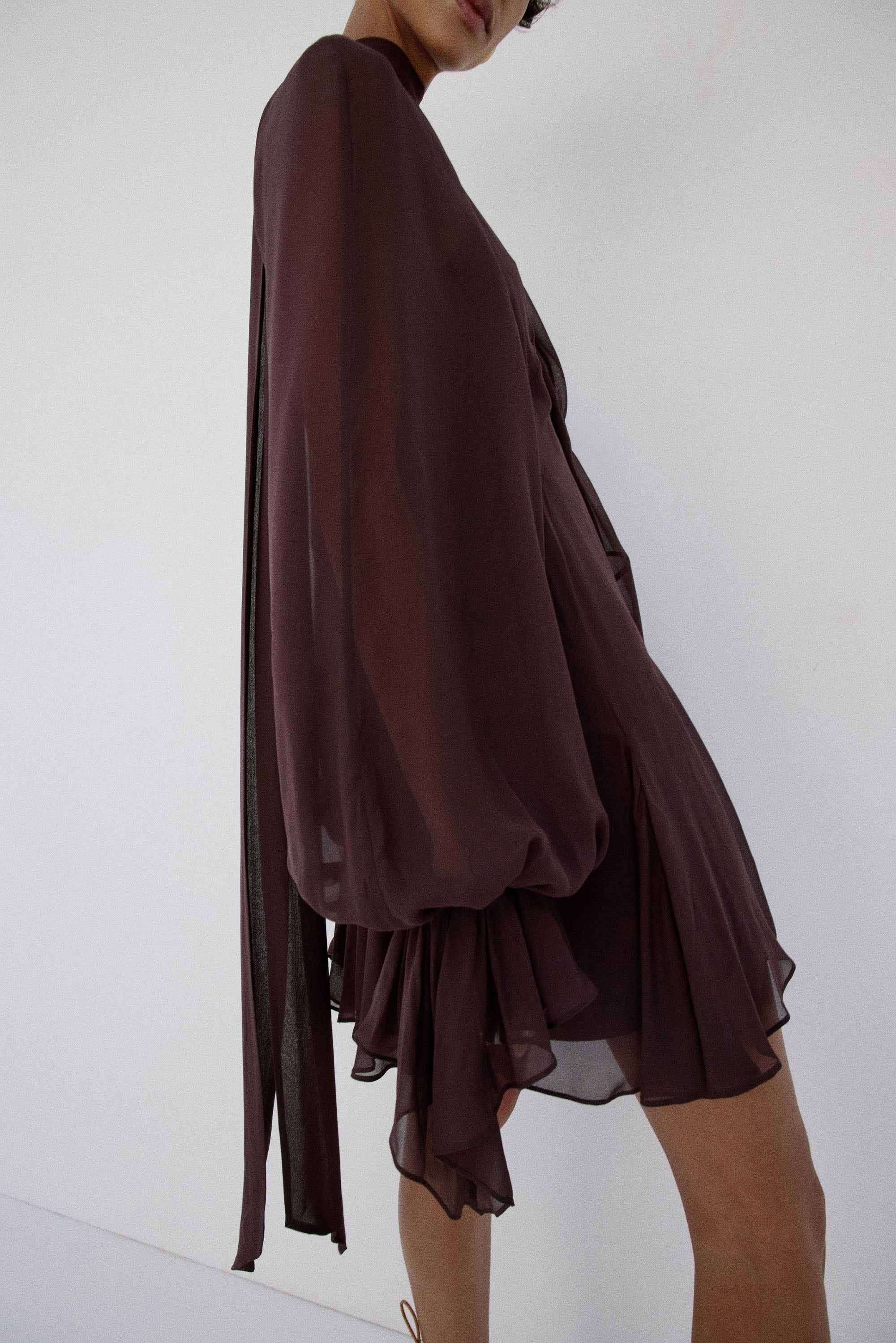 CASIMIRO MINI DRESS IN UMBER BROWN VISCOSE GEORGETTE