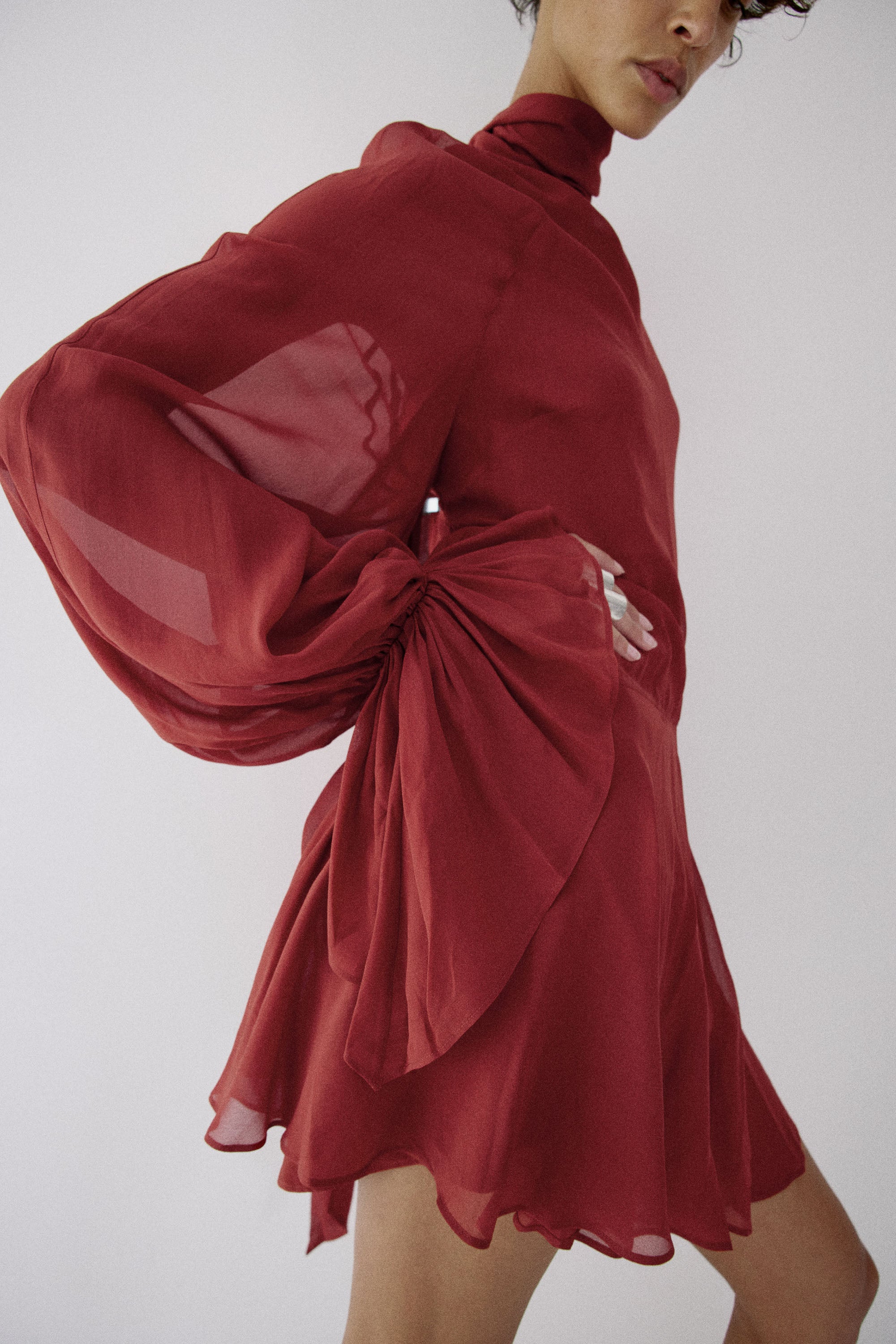 CASIMIRO MINI DRESS IN BURNT RED VISCOSE GEORGETTE