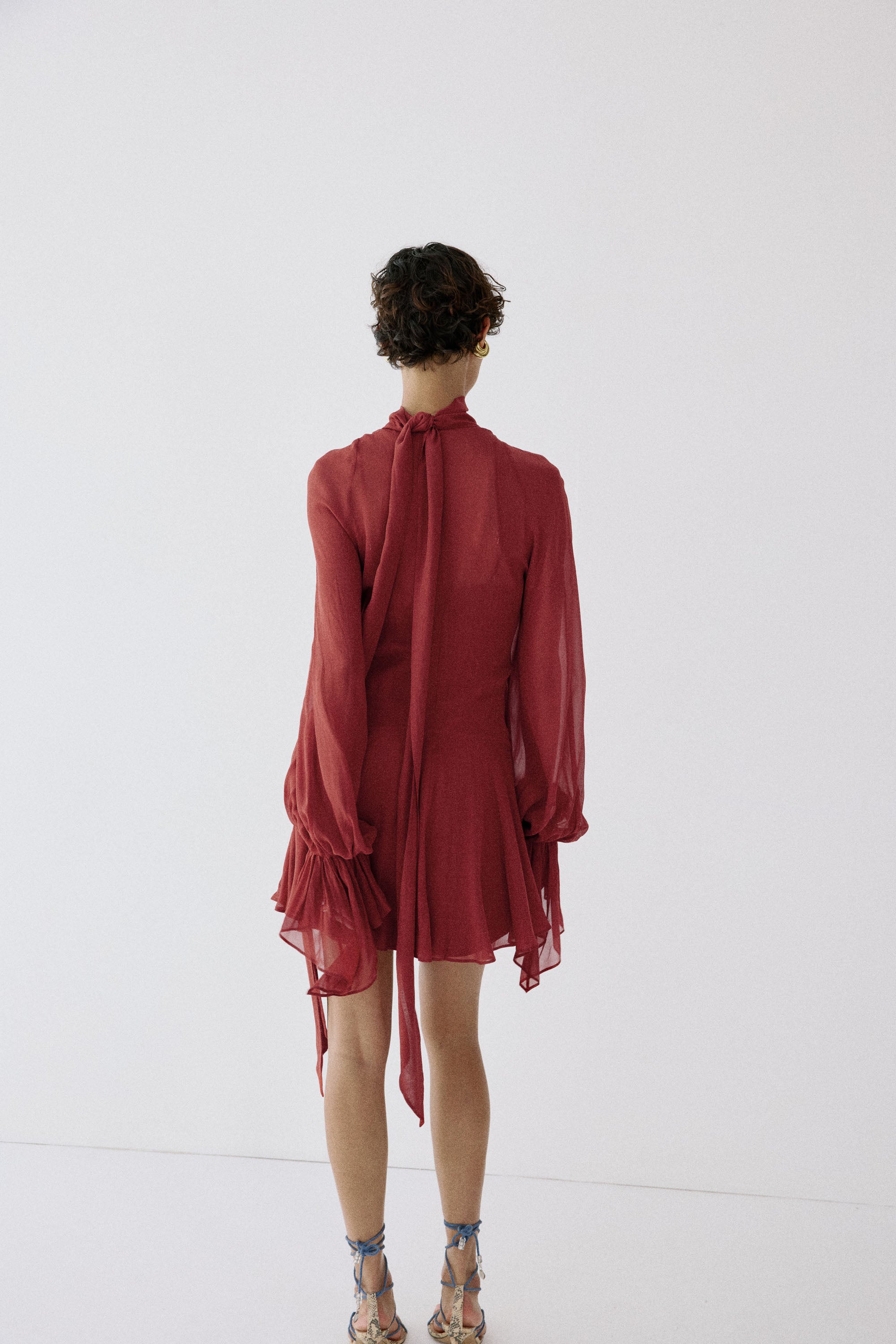 CASIMIRO MINI DRESS IN BURNT RED VISCOSE GEORGETTE