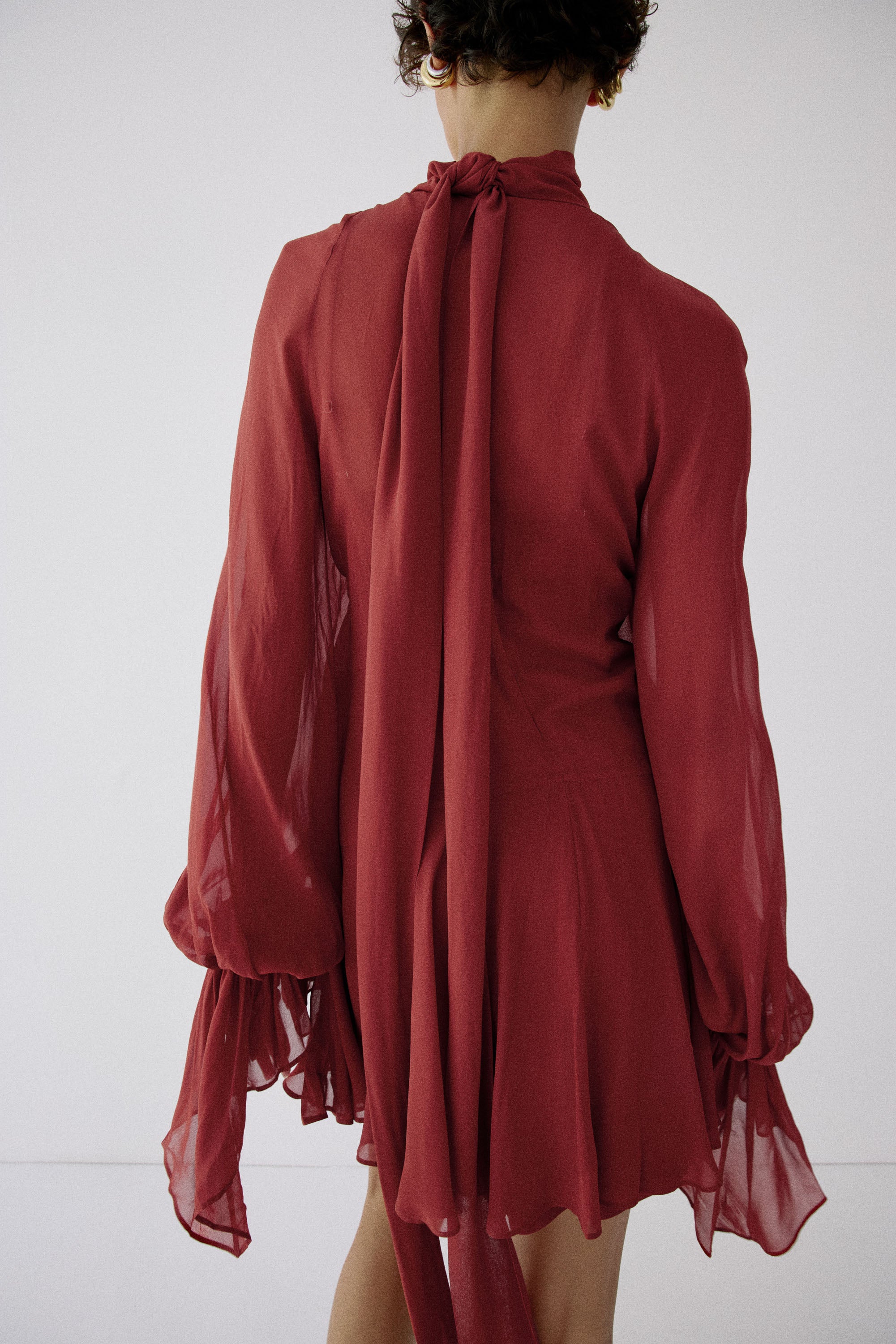 CASIMIRO MINI DRESS IN BURNT RED VISCOSE GEORGETTE
