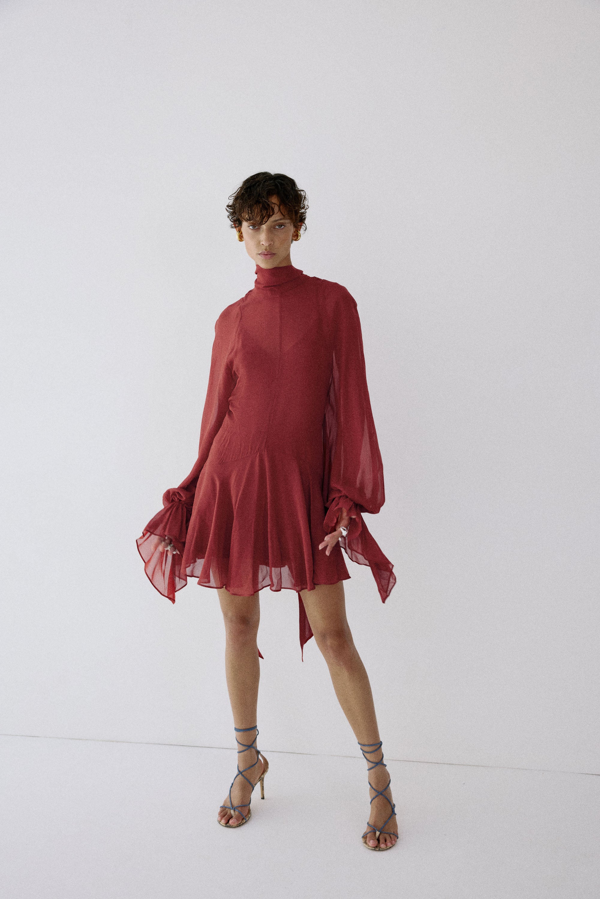 CASIMIRO MINI DRESS IN BURNT RED VISCOSE GEORGETTE