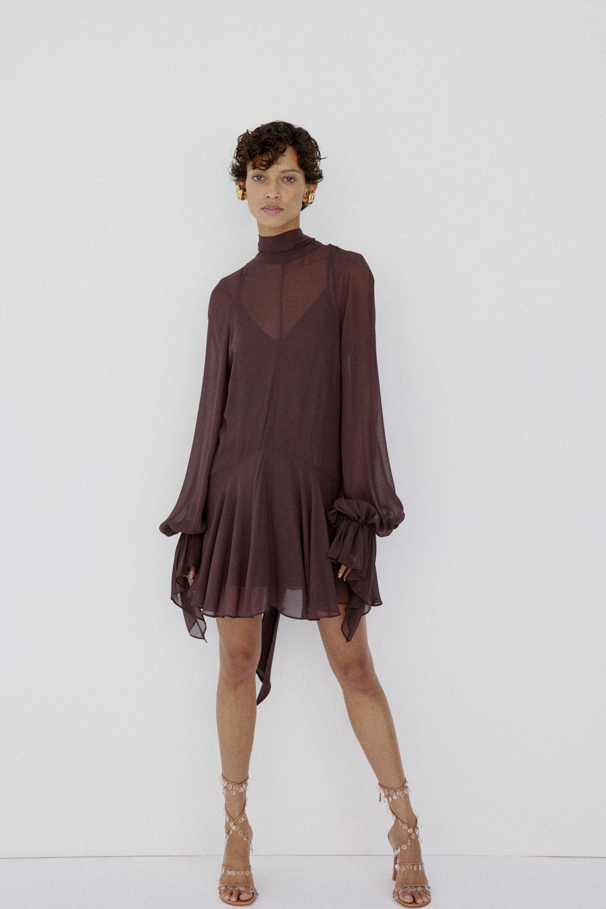 CASIMIRO MINI DRESS IN UMBER BROWN VISCOSE GEORGETTE