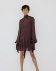 CASIMIRO MINI DRESS IN UMBER BROWN VISCOSE GEORGETTE