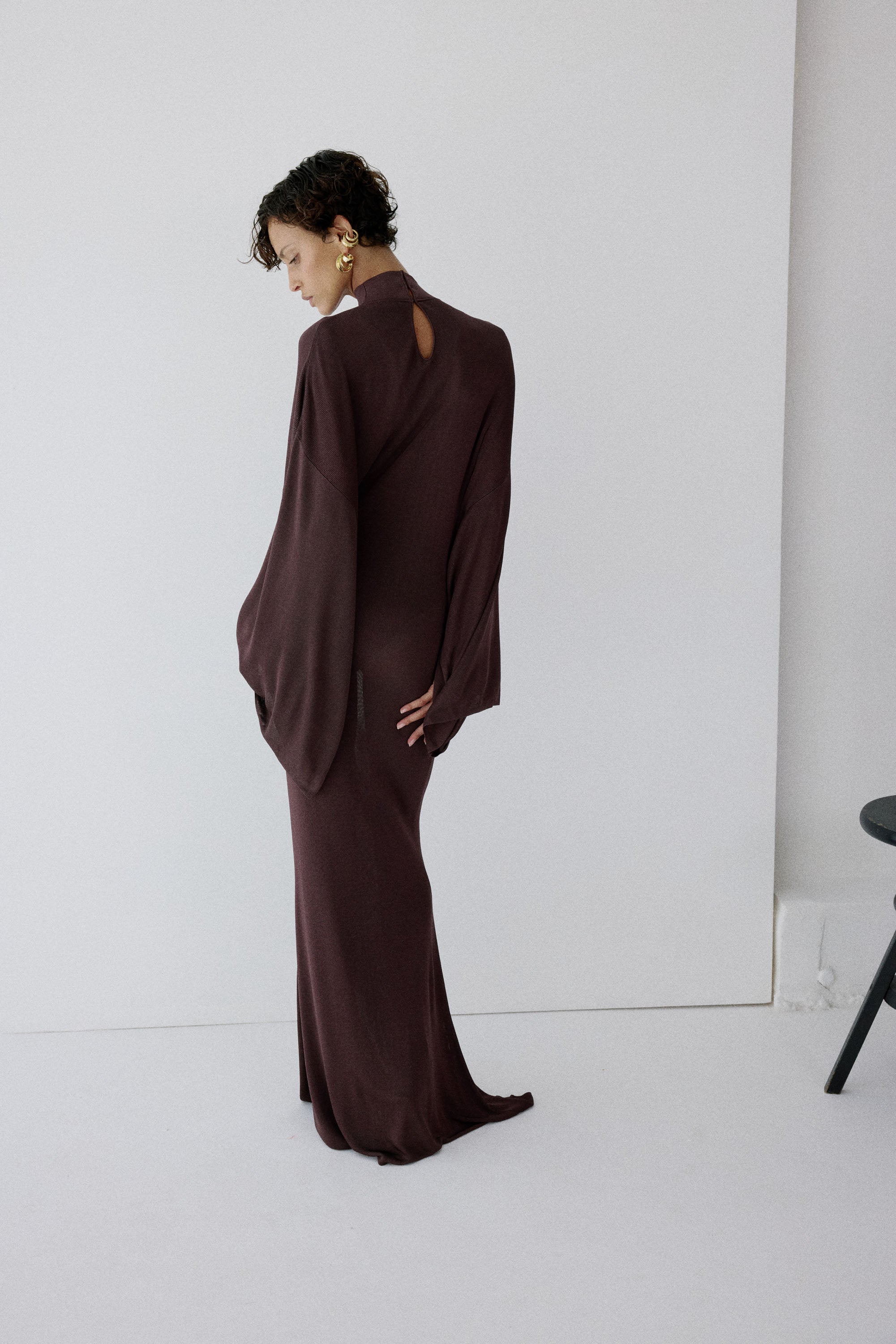 ELIODORO MAXI DRESS IN UMBER BROWN SLINKY KNIT