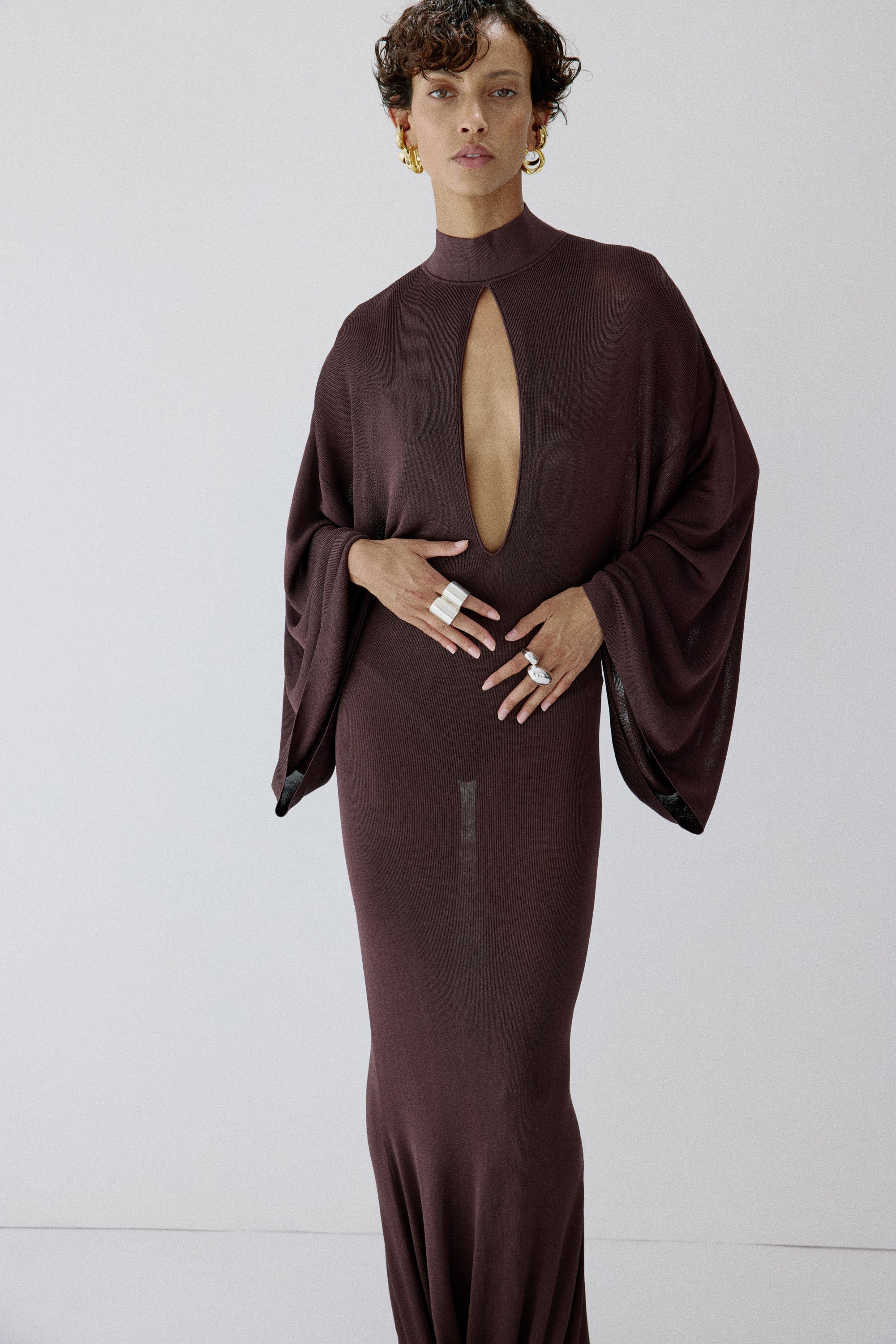 ELIODORO MAXI DRESS IN UMBER BROWN SLINKY KNIT