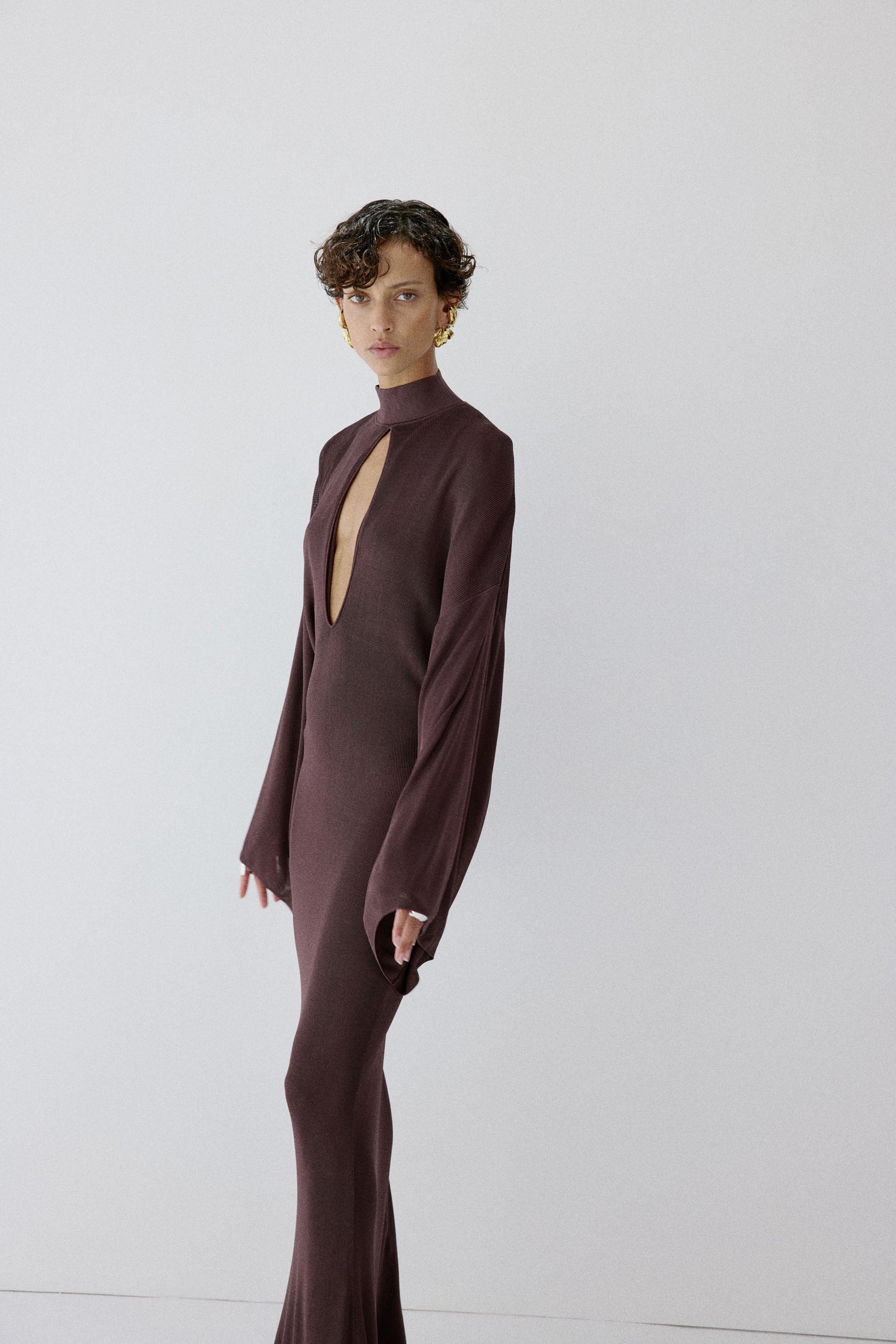ELIODORO MAXI DRESS IN UMBER BROWN SLINKY KNIT