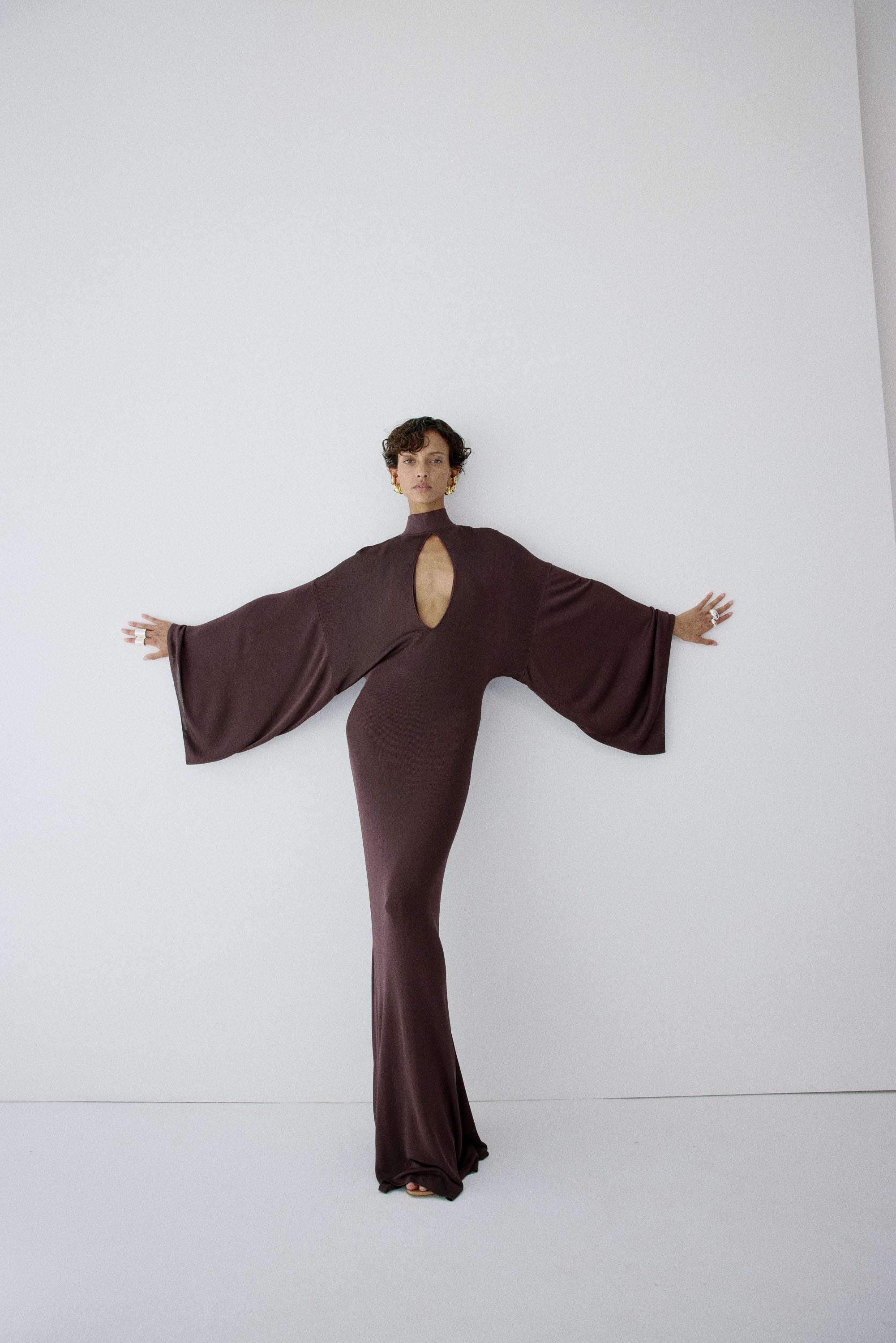 ELIODORO MAXI DRESS IN UMBER BROWN SLINKY KNIT