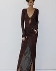 ELISIA MAXI DRESS IN UMBER BROWN SLINKY KNIT