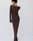 ELISIA MAXI DRESS IN UMBER BROWN SLINKY KNIT