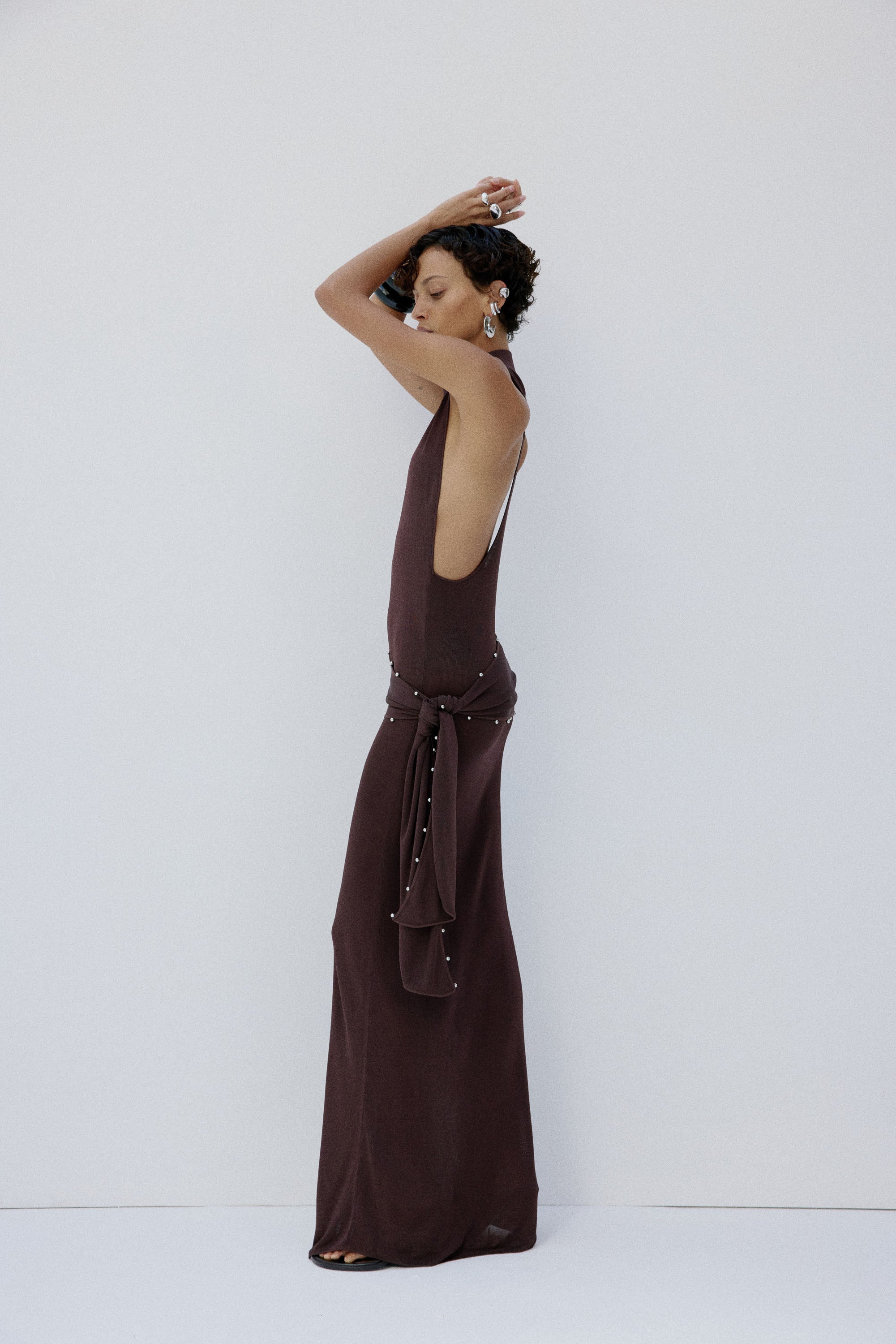 ABRIL MAXI DRESS IN UMBER BROWN SLINKY KNIT