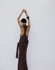 ABRIL MAXI DRESS IN UMBER BROWN SLINKY KNIT