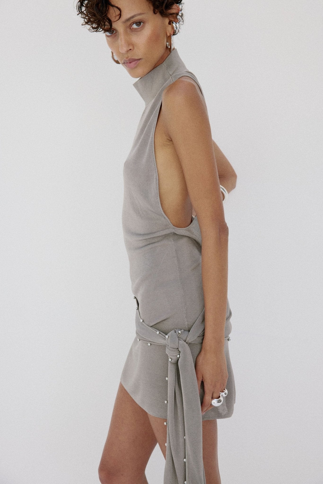 ABRIL MINI DRESS IN GREY SLINKY KNIT