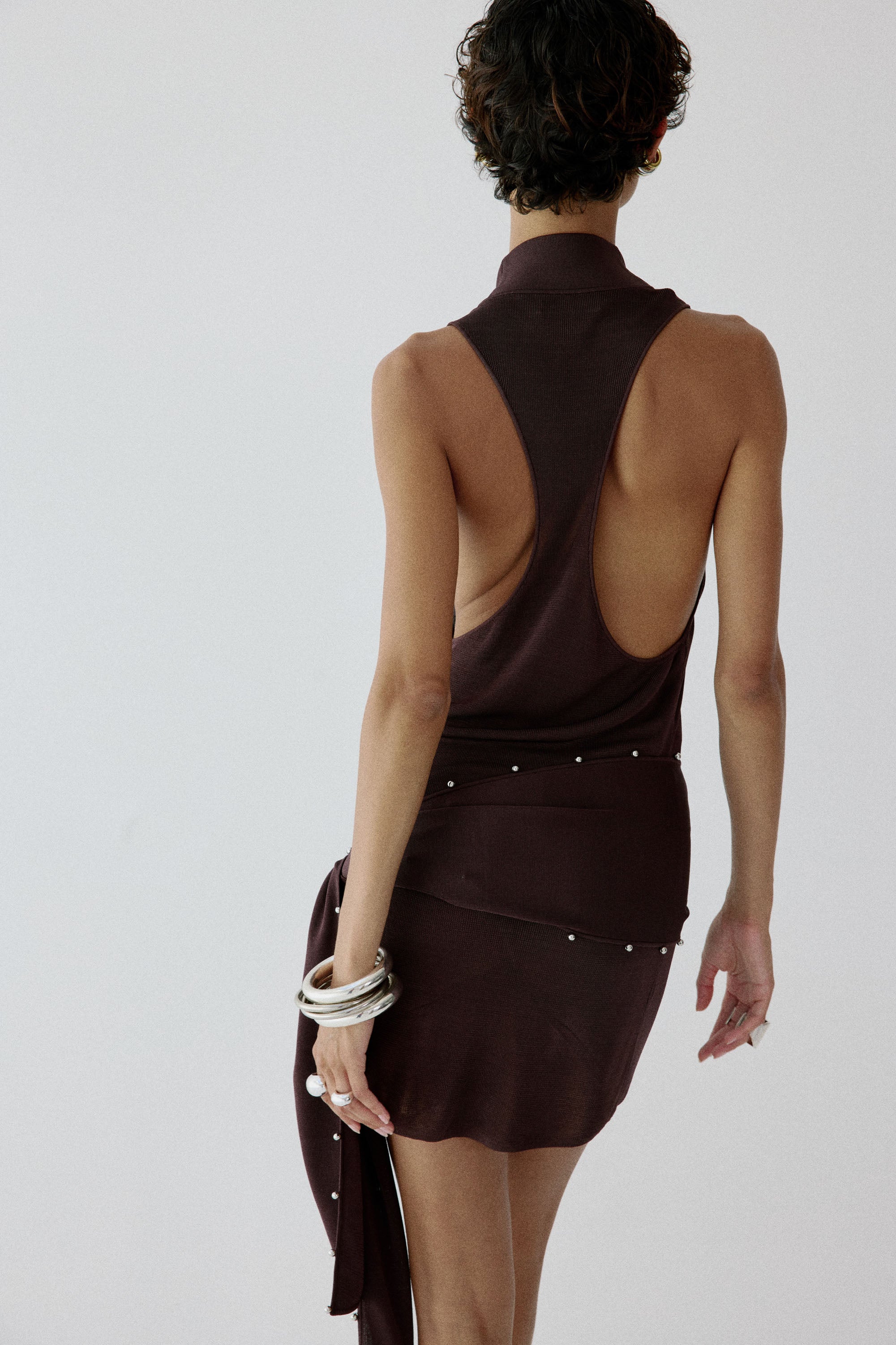ABRIL MINI DRESS IN UMBER BROWN SLINKY KNIT