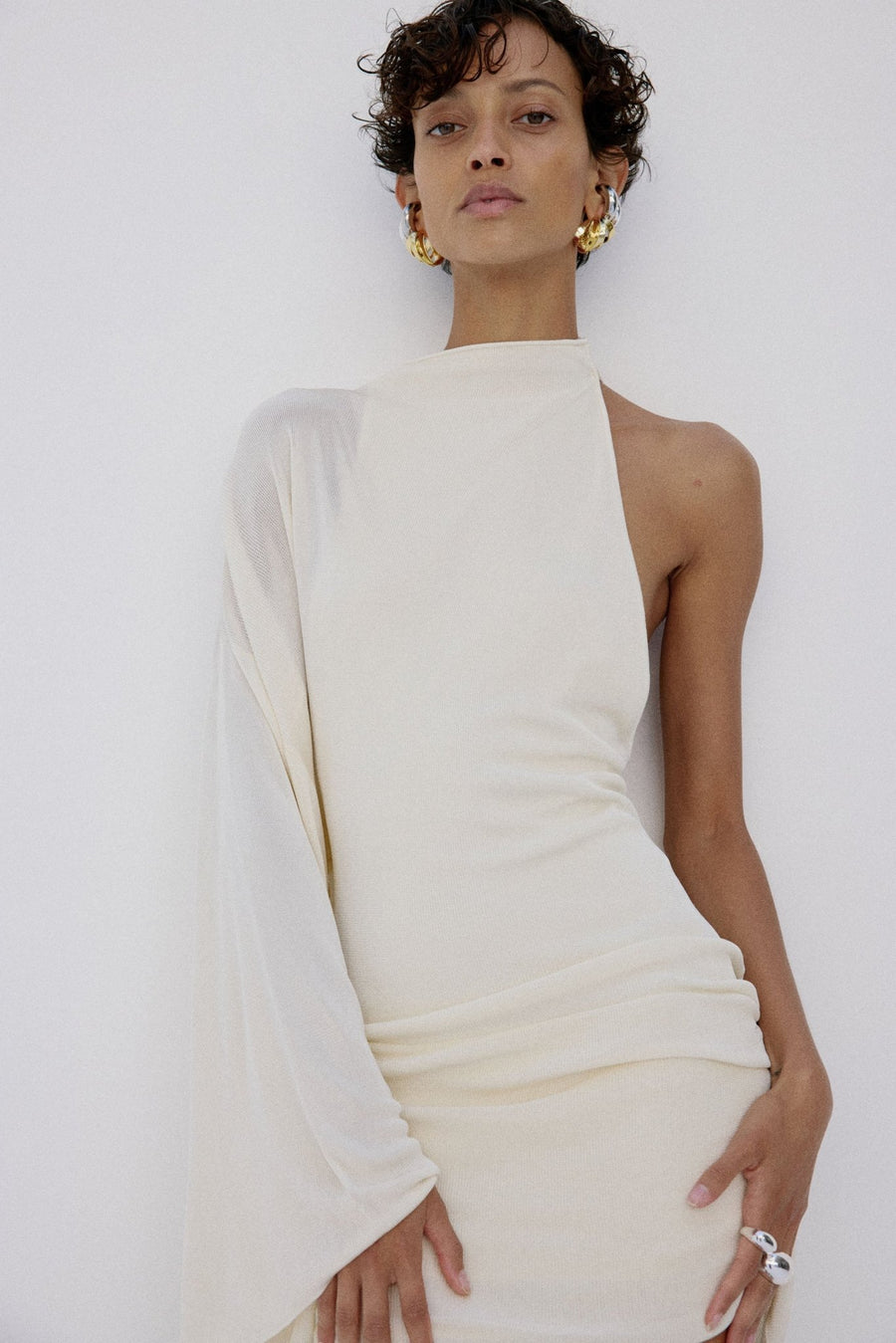 Ondina Maxi Dress In Bright Cream Slinky Knit