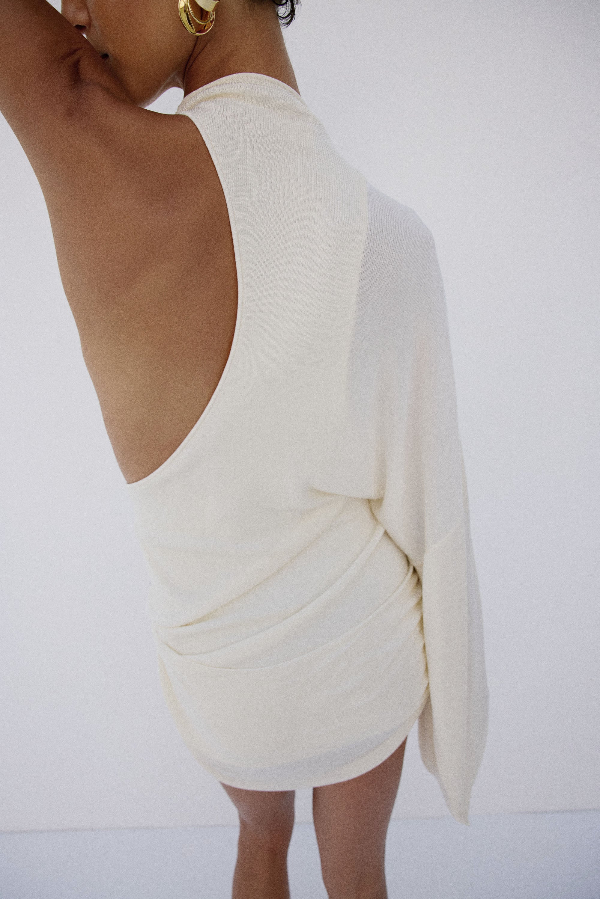 ONDINA MINI DRESS IN BRIGHT CREAM SLINKY KNIT