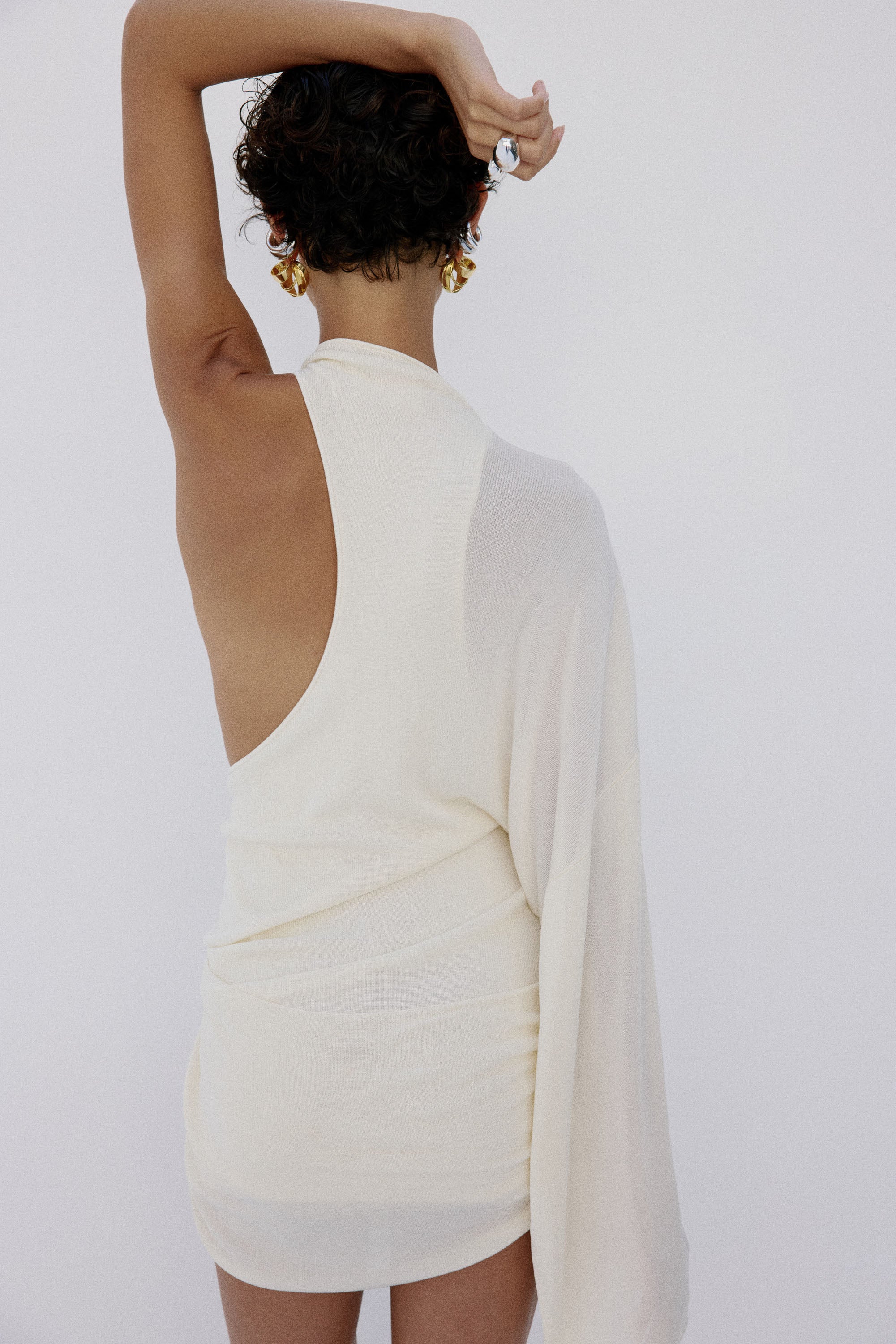 ONDINA MINI DRESS IN BRIGHT CREAM SLINKY KNIT