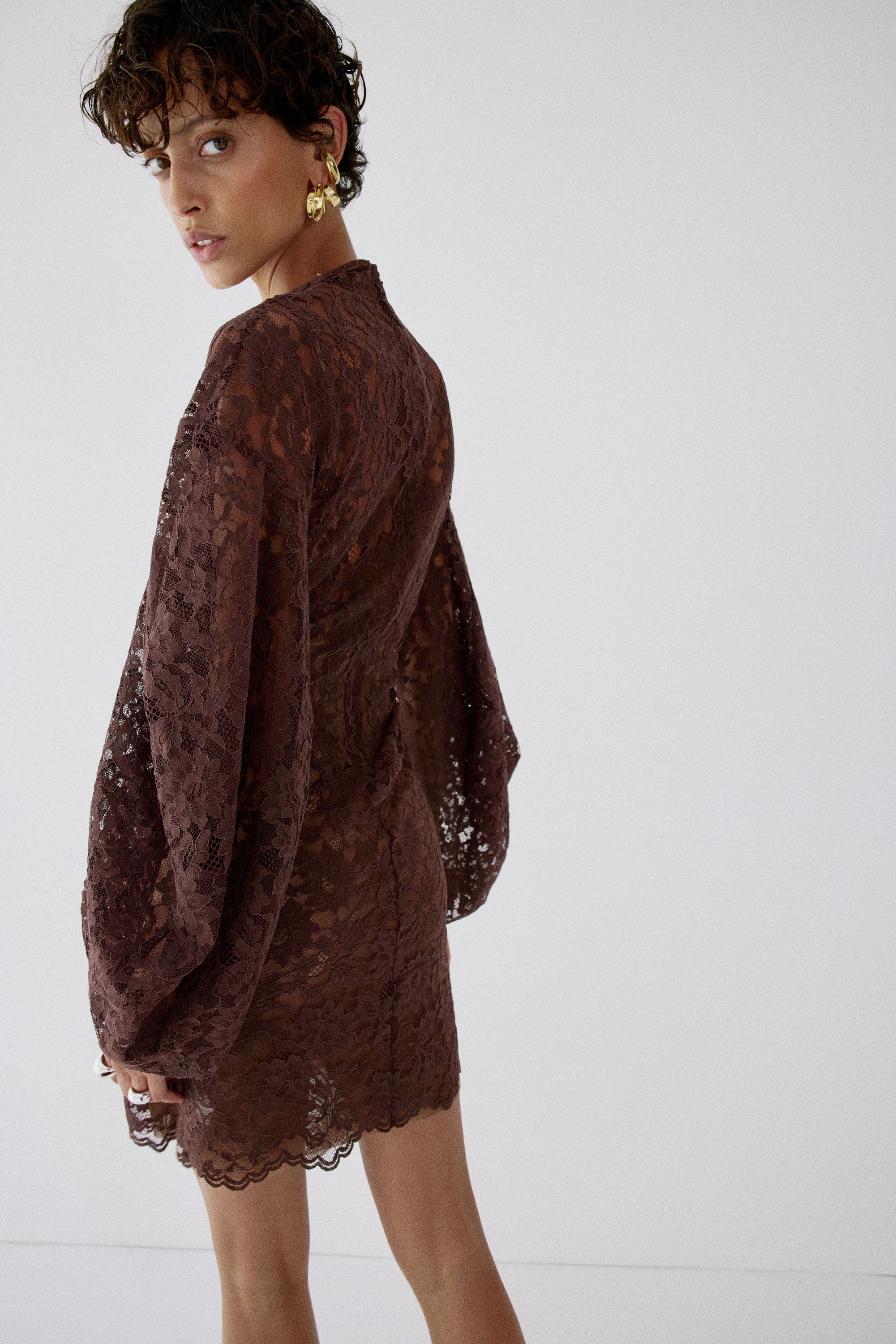 AIRAM DRESS IN BROWN LACE
