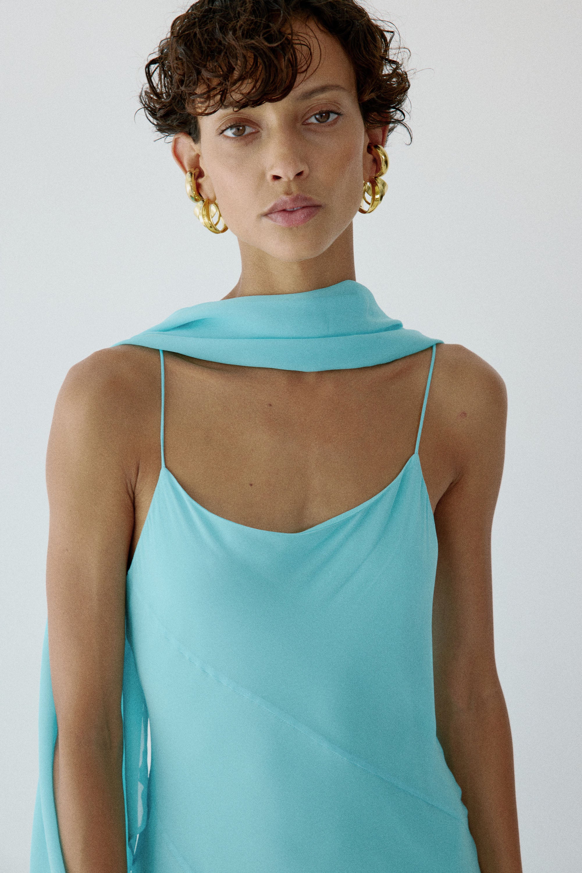 KOMI MIDI DRESS IN AQUA BLUE VISCOSE GEORGETTE