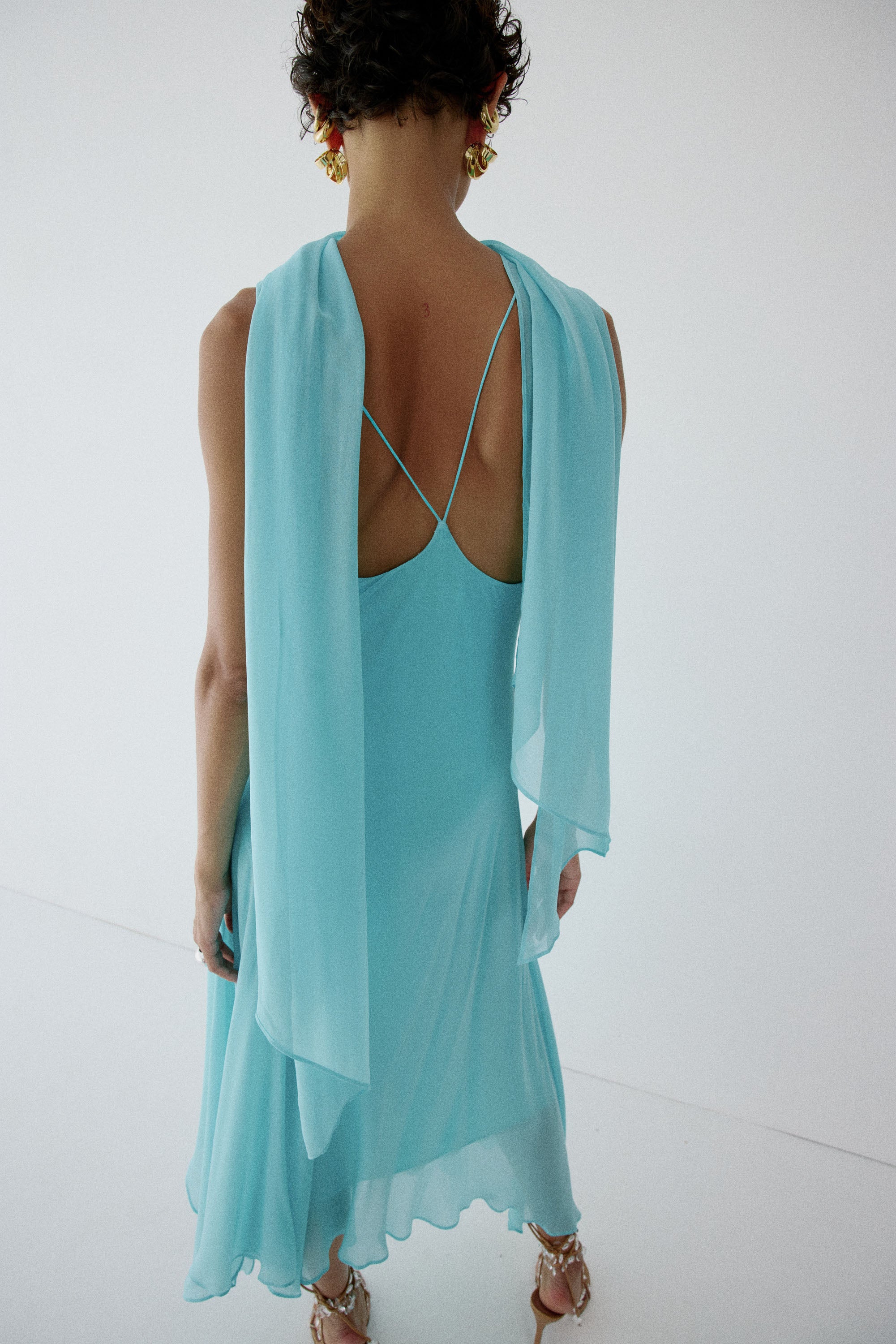 KOMI MIDI DRESS IN AQUA BLUE VISCOSE GEORGETTE