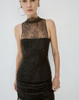 APATITE MINI DRESS IN CHOCOLATE BROWN FINE LACE