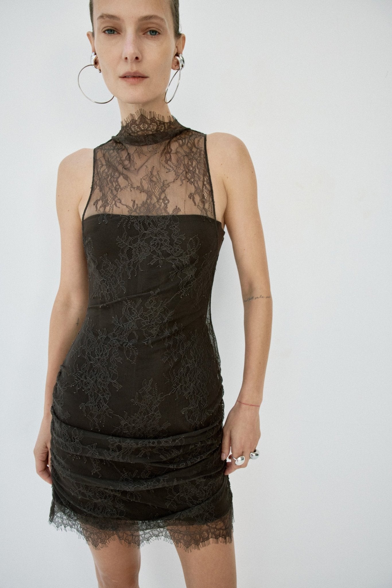 APATITE MINI DRESS IN CHOCOLATE BROWN FINE LACE
