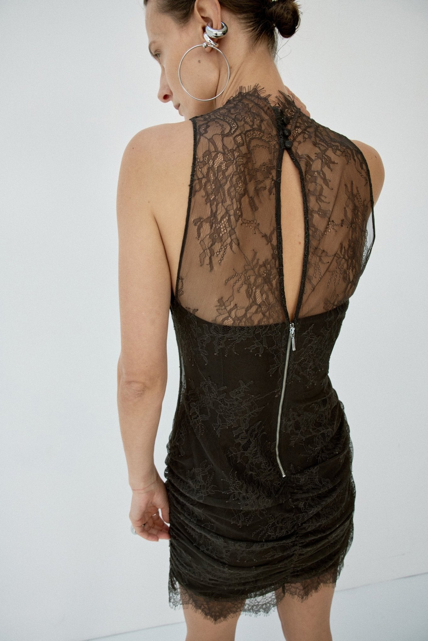 APATITE MINI DRESS IN CHOCOLATE BROWN FINE LACE