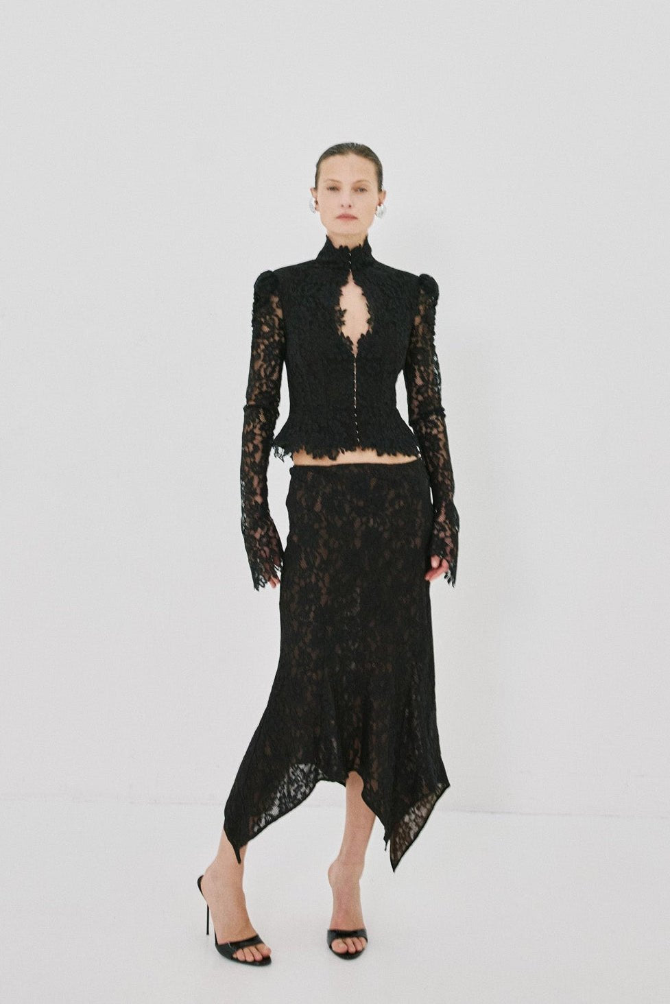 FAELA MIDI SKIRT IN BLACK LACE