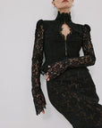 FAELA MIDI SKIRT IN BLACK LACE
