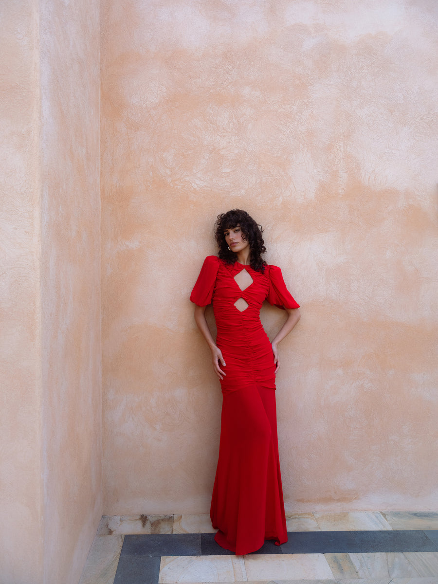 OLYMPIA MAXI DRESS IN RED CREPE