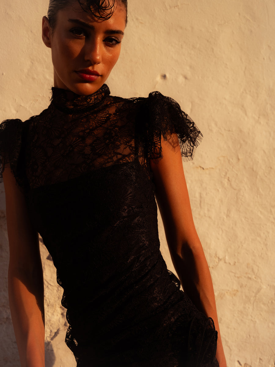 VALENTINA MINI DRESS IN BLACK LACE