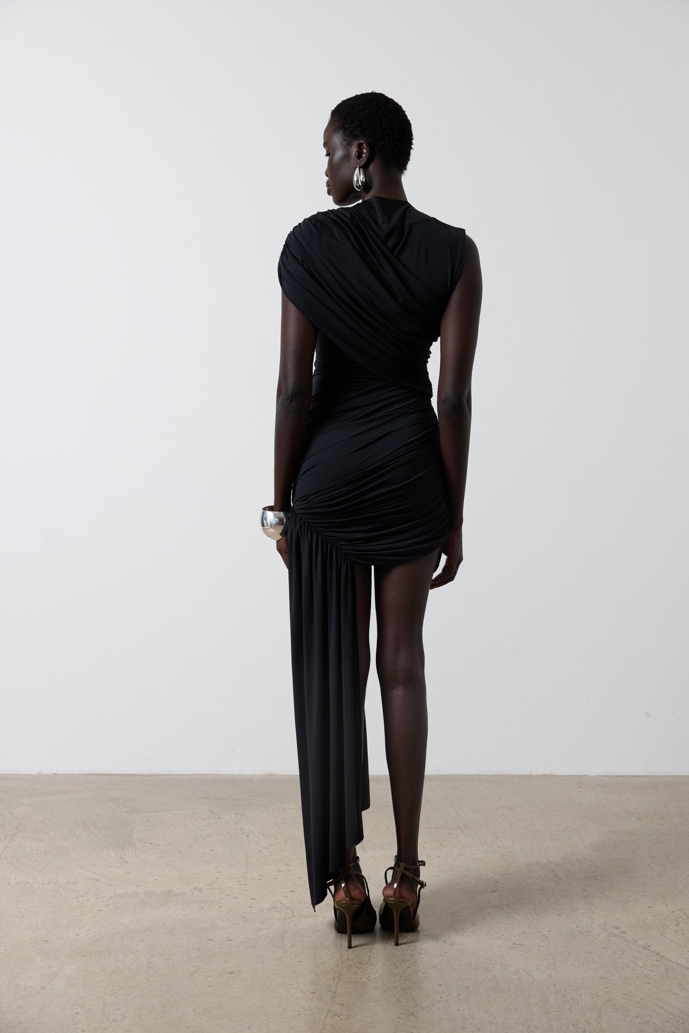 RAVENNA MINI DRESS IN BLACK SPANDEX JERSEY - De La Vali