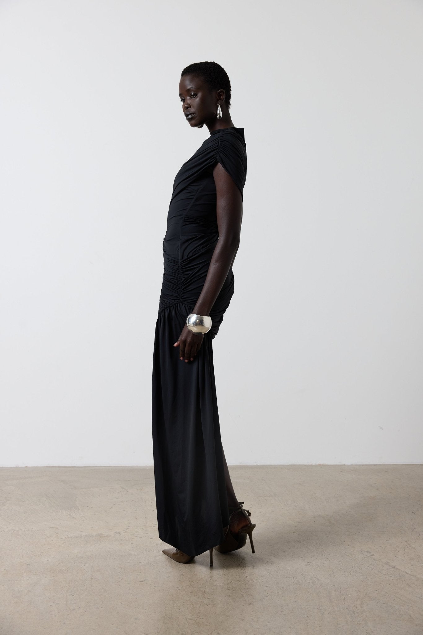 RAVENNA MINI DRESS IN BLACK SPANDEX JERSEY - De La Vali