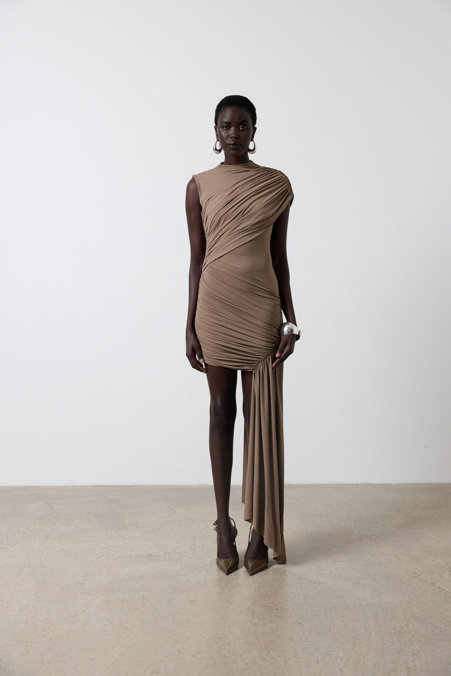 RAVENNA MINI DRESS IN TAUPE SPANDEX JERSEY DE LA VALI OFFICIAL RAVENNA MINI DRESS IN TAUPE SPANDEX JERSEY DE LA VALI OFFICIAL