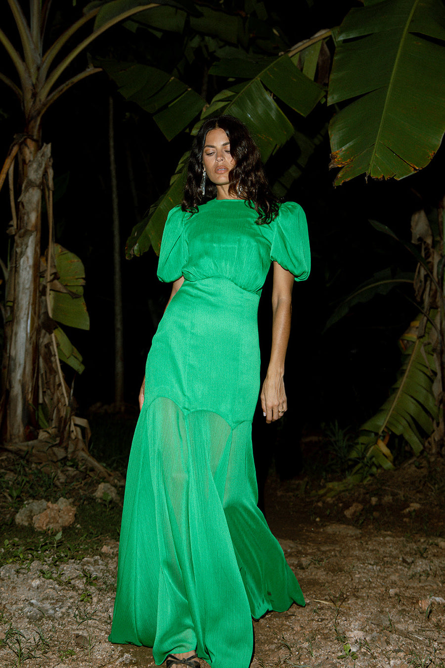 AGUA MAXI DRESS IN PALM GREEN CRINKLE CHIFFON