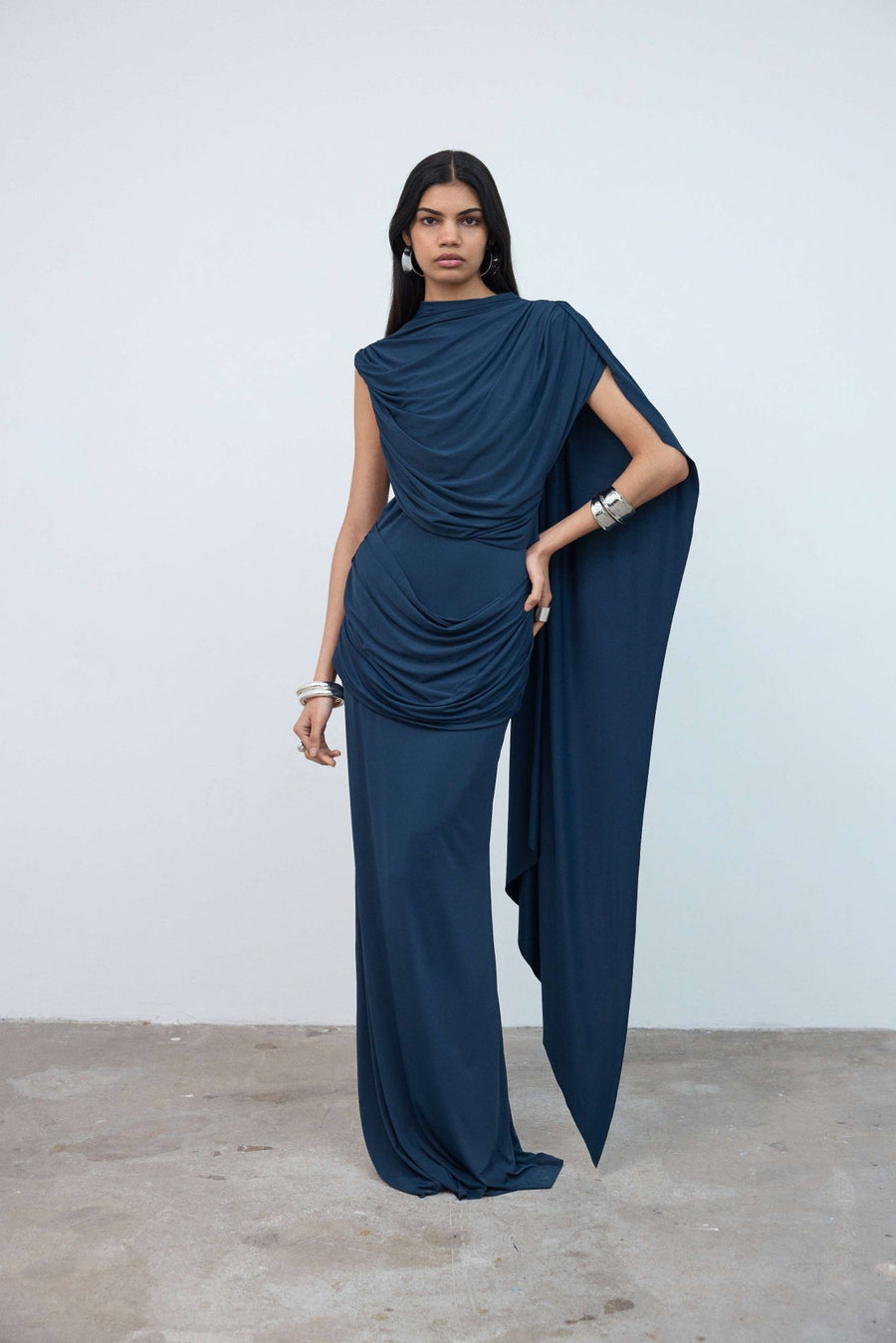 Elara Maxi Dress in Midnight Spandex Jersey