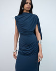 ELARA MAXI DRESS IN MIDNIGHT SPANDEX JERSEY - De La Vali