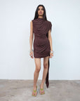 ELARA MINI DRESS IN BROWN JERSEY - De La Vali