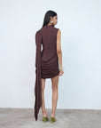 ELARA MINI DRESS IN BROWN JERSEY - De La Vali