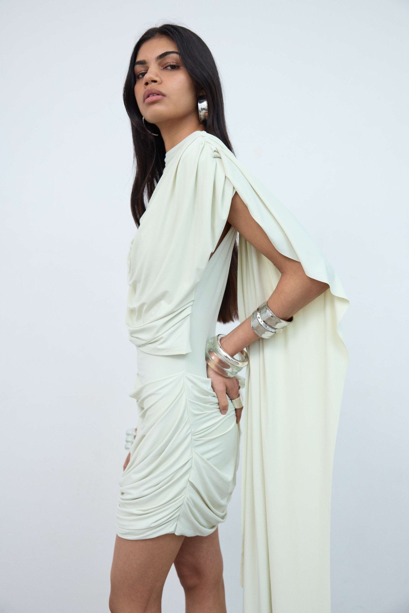 ELARA MINI DRESS IN CREAM JERSEY - De La Vali