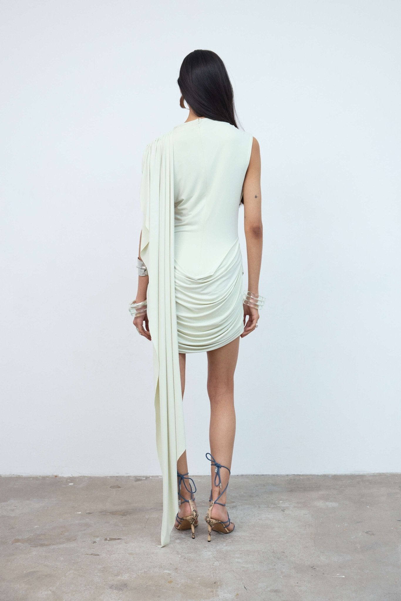 ELARA MINI DRESS IN CREAM JERSEY - De La Vali