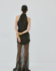 ELDRA MAXI DRESS IN CHOCOLATE BROWN SATIN