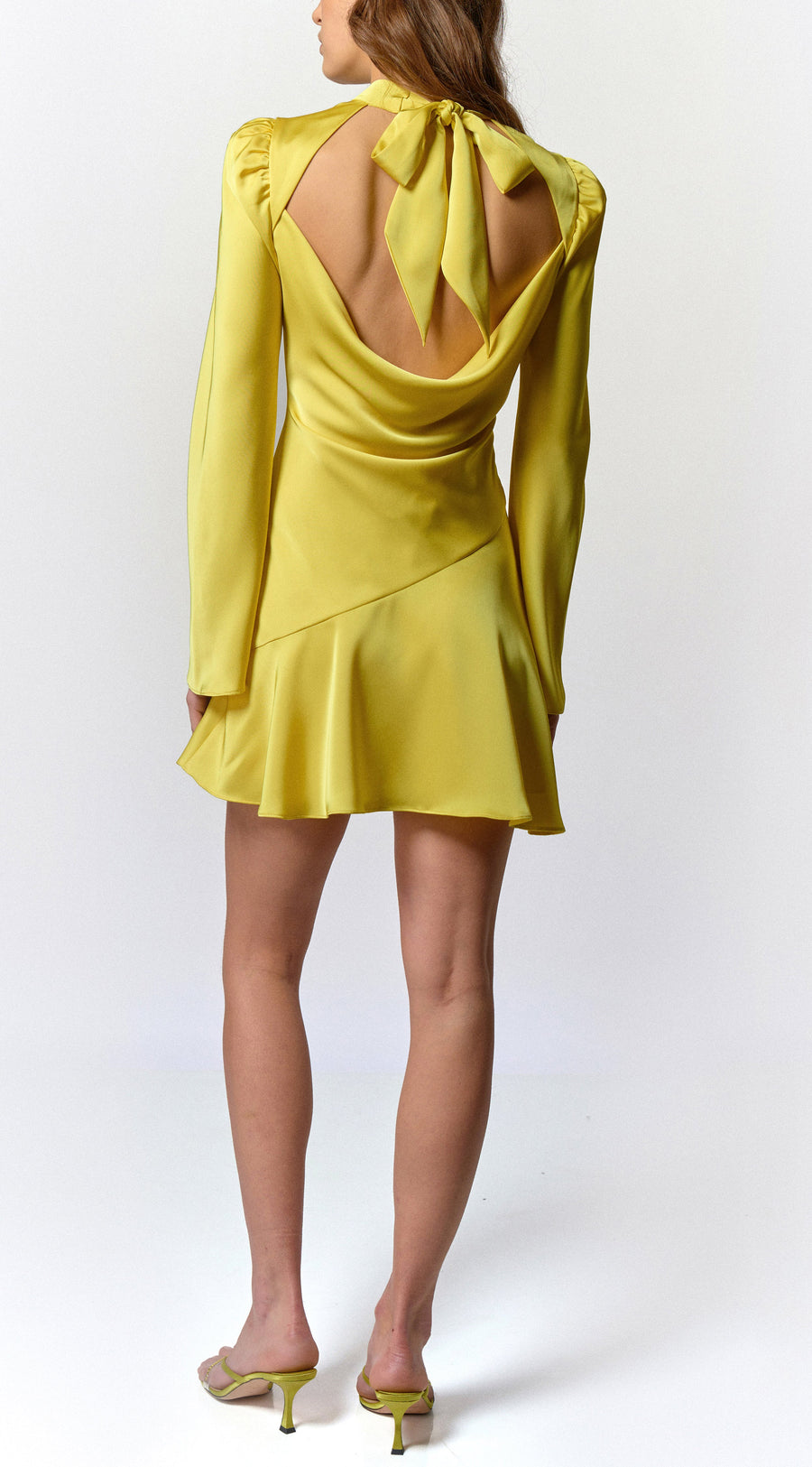Ella Mini Dress in Yellow Satin - De La Vali
