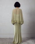 ESPERANZA LONG DRESS & CAPE SET IN SAND SILK SATIN - De La Vali