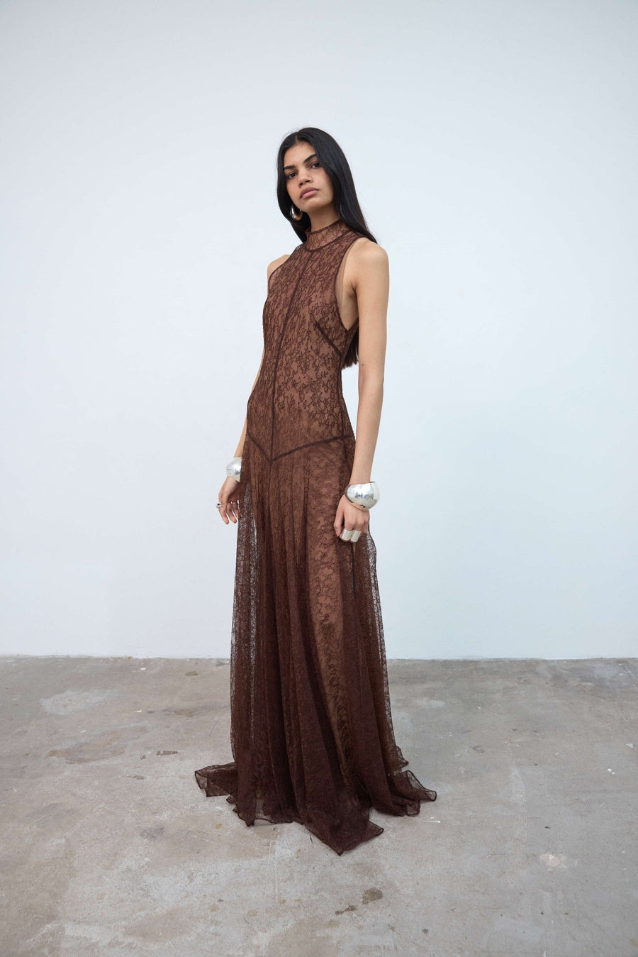 lace brown dress Calune | Wide-Neck Maxi Wide neckline Zara Brown Lace Dress by