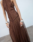 FOEHN MAXI DRESS IN BROWN LACE - De La Vali
