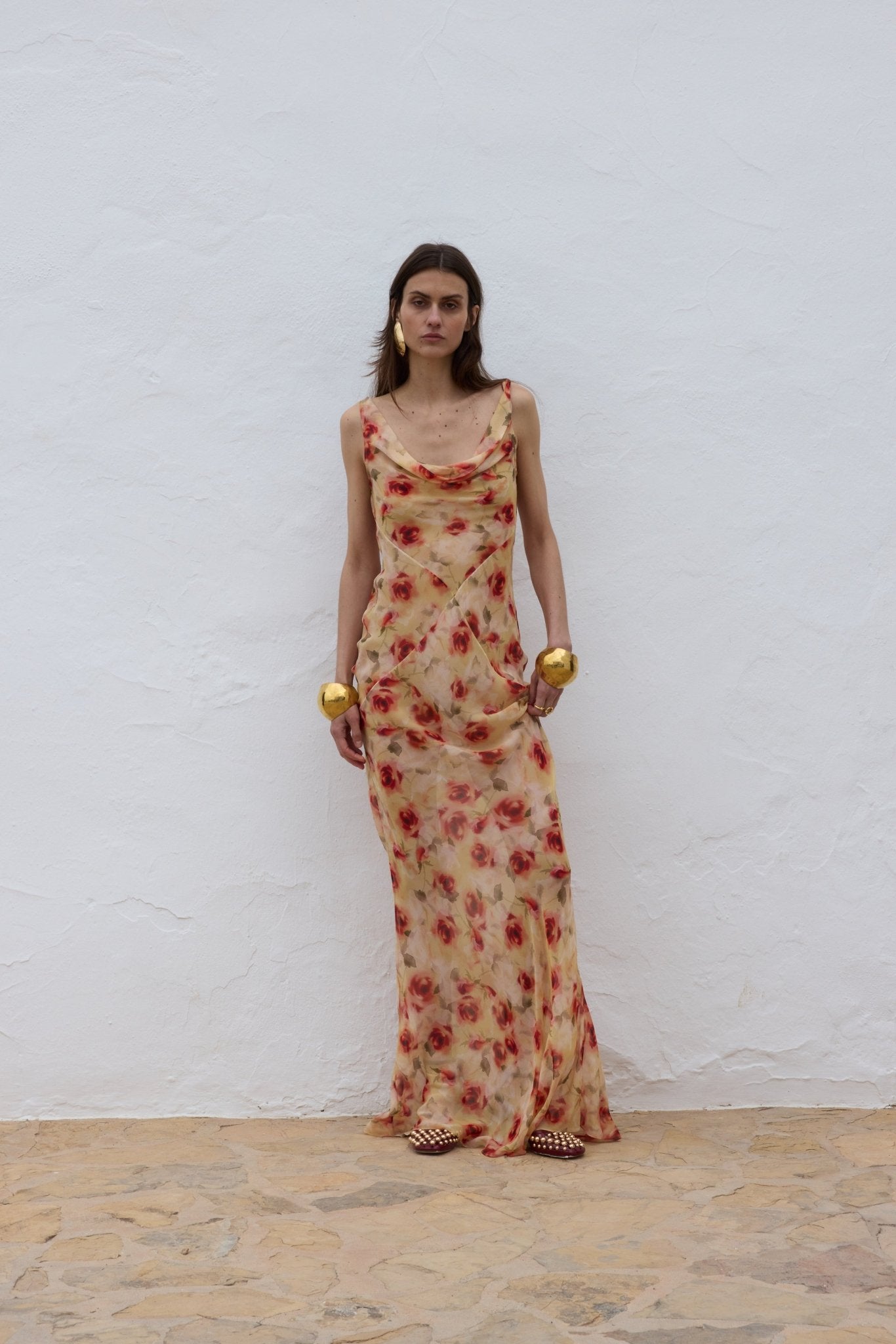 GALERA MAXI DRESS SILK CHIFFON LA ROSA - De La Vali