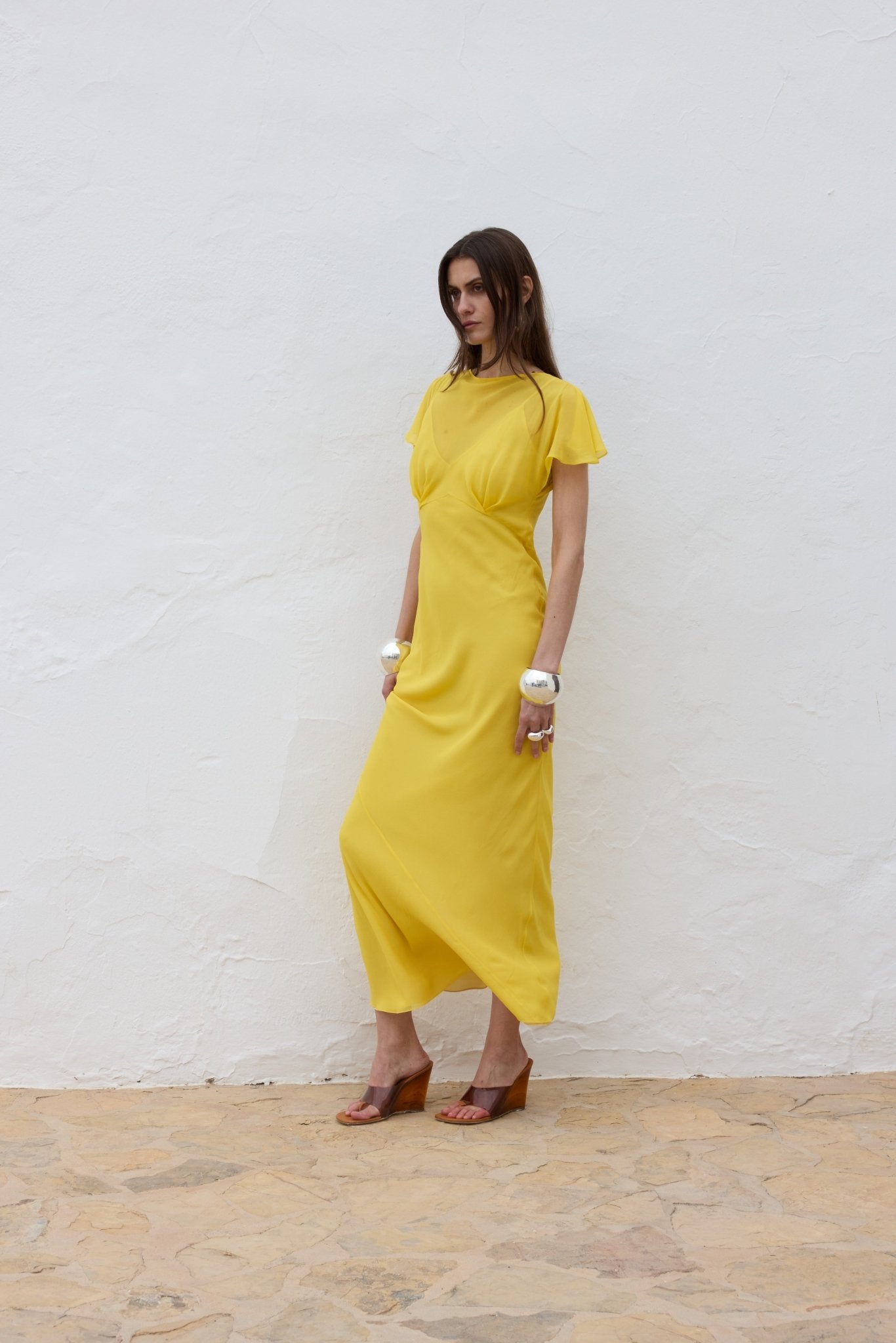 PAREO MAXI DRESS SILK CHIFFON SUN YELLOW - De La Vali